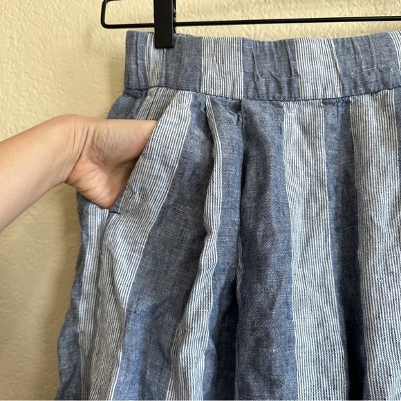 GAP Hi Rise Stripe Cropped Wide Leg Linen‎ Pants Lagenlook Vacation Clean Blue - Picture 4 of 11